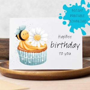 Printable Birthday Card, Instant Download Birthday Card, Digital Download, Bumble Bee Birthday Card, Birthday Card for Her, DIY Card