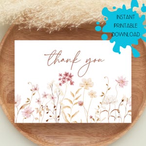 Tarjeta de agradecimiento, DESCARGA DIGITAL Tarjeta de agradecimiento con borde floral colorido, Tarjeta de agradecimiento imprimible, Descarga instantánea
