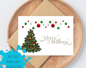 Merry Christmas Tree Card, Happy Holidays, Digital Download