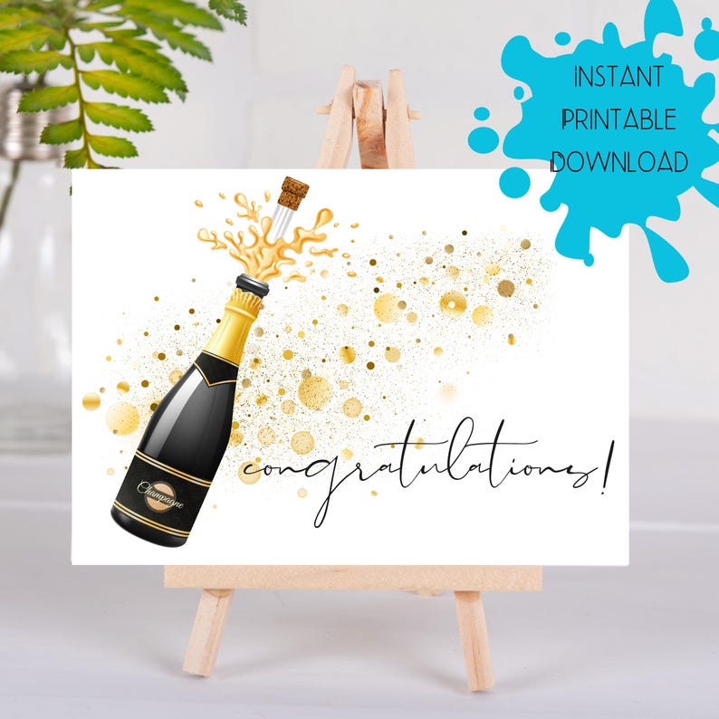 Congratulations Card, Champagne Bottle, Digital Download - Etsy