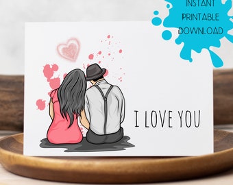Printable I Love You Card, Instant Download Romance Card, Digital Download, Couples Love Card, Anniversary Card for Her Him, Relationship