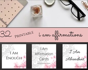 32 Printable Law of Attraction Cards, Self Love Quotes, Positive Affirmations, Gratitude Prosperity Abundance Manifesting Money Affirmations