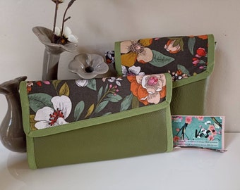 Etui pour liseuse, housse protection pocket book, pochette livre de poche, cadeau noel lecteur, tissu fleuri, kaki