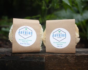 Gardener's Friend Soap Bar | Loofah Soap | Pine Tar Soap | Pine Tar Loofah Soap | Rose Soap | Rose Geranium Soap | Rose Loofah Soap