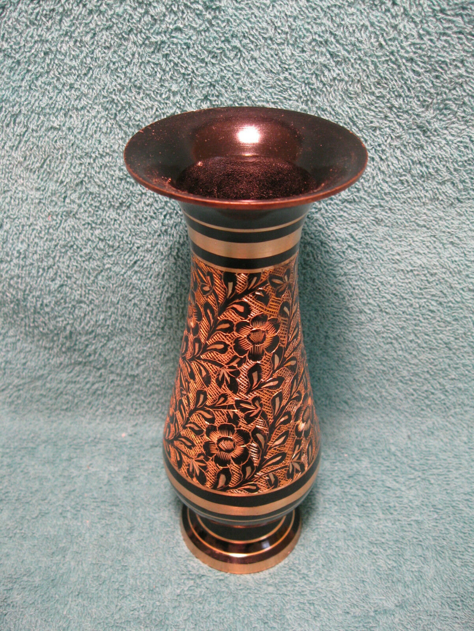 Set of 2 Vintage Brass Vases/Black & Gold Etched/India/7 Etsy