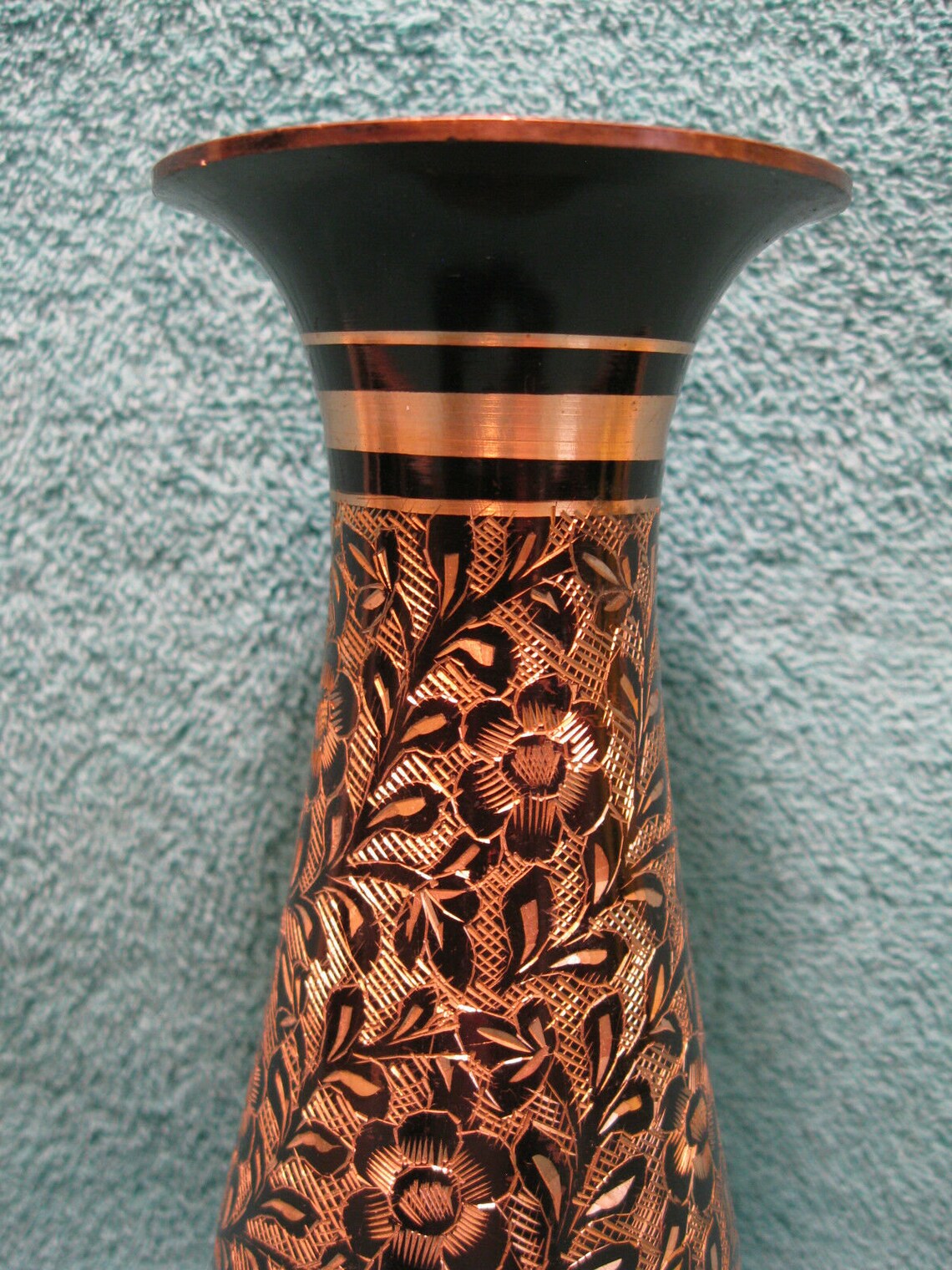 Set of 2 Vintage Brass Vases/Black & Gold Etched/India/7 Etsy