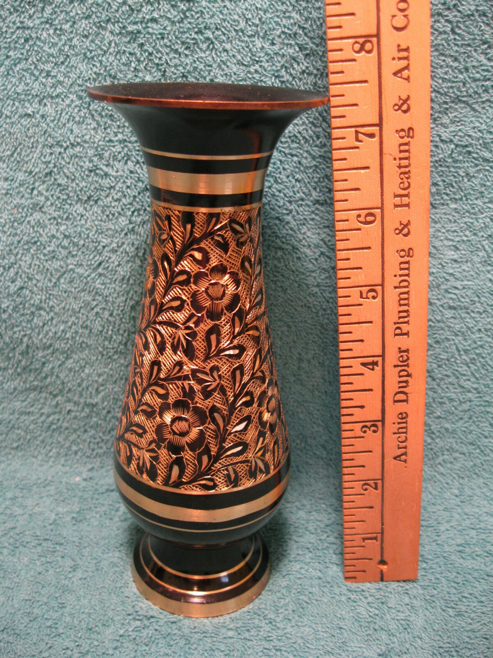 Set of 2 Vintage Brass Vases/Black & Gold Etched/India/7 Etsy