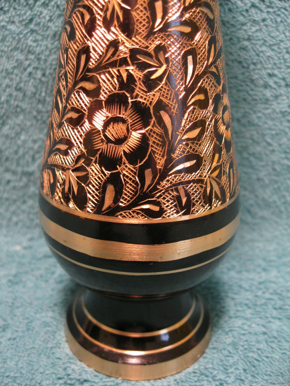 Set of 2 Vintage Brass Vases/Black & Gold Etched/India/7 Etsy