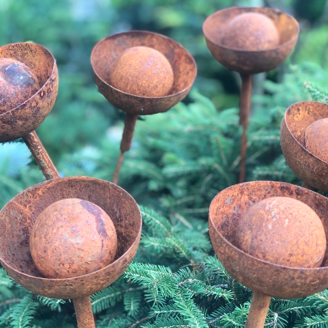 Rusty Flowers Set of 6 Metal Garden Decor 6 Rusty Flowers Etsy