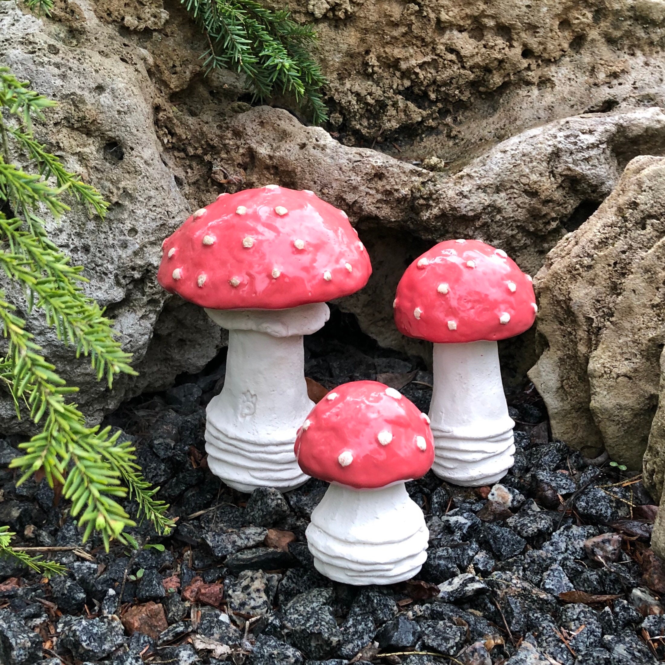 Ceramic mushrooms 3 ceramic mushrooms Garden art sculpture Etsy