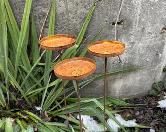 Rustic Metal Rain Catchers Garden Stakes, Set of 3 Handmade Chalices