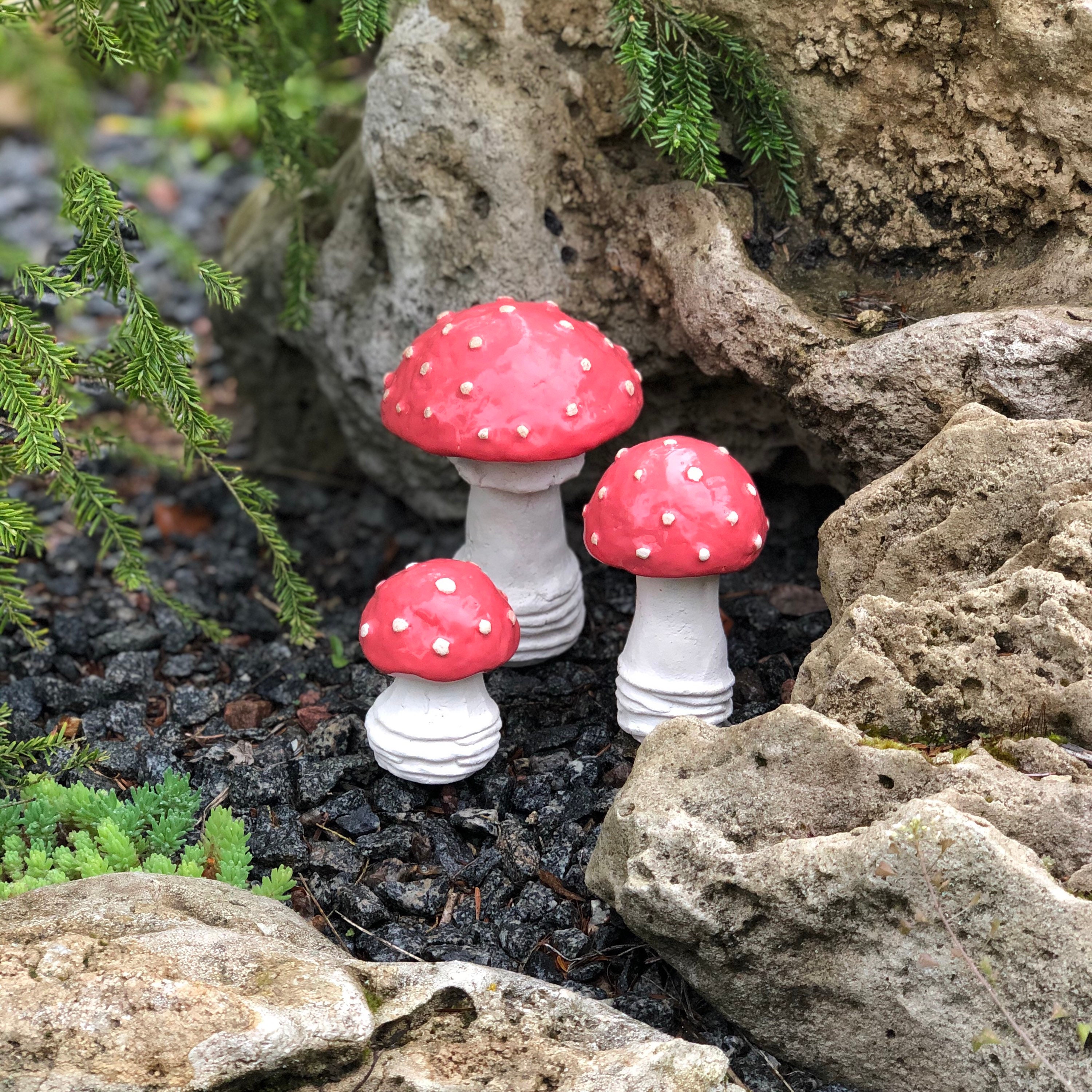 Ceramic mushrooms 3 ceramic mushrooms Garden art sculpture Etsy