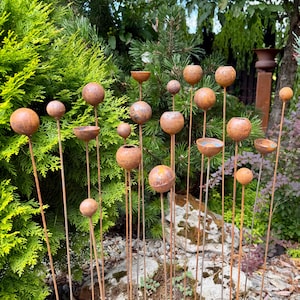 Set of 20 Rusty Metal Wildflower Stakes, Small Garden Art, Rustic Yard Decor