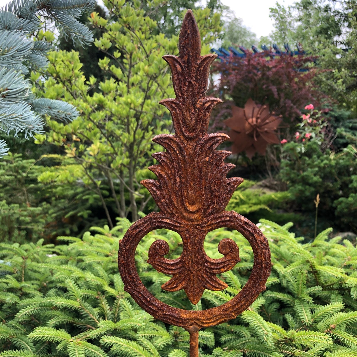 Rusty Metal Garden Stakes Rusty Garden Finial Metal Garden Etsy
