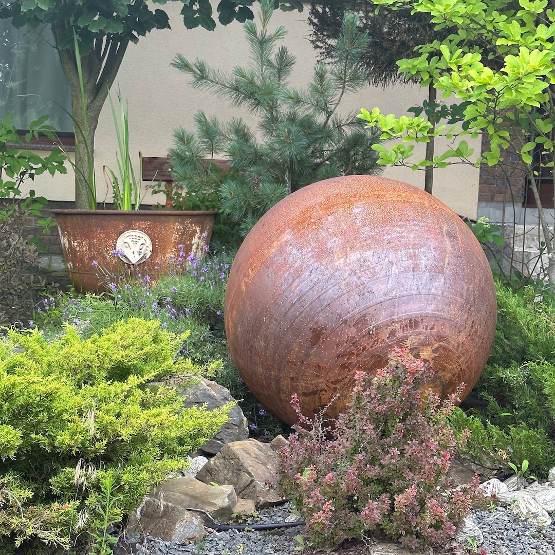 Big 35 Rusty Metal Sphere Outdoor Garden Decor Zen Garden Etsy UK