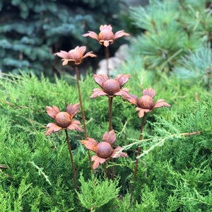 Rusty Flowers Set Of 6, 6 Rusty Flowers Garden Stakes, Metal Garden Decor, Metal Yard Art, Outdoor Metal Decor, Rusty Metal Garden Decor