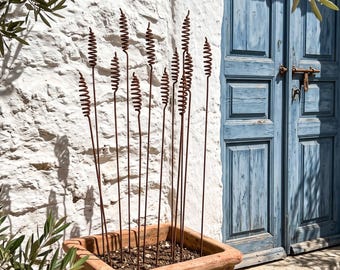 Set of 12 Rusty Flower Stakes, Gardener Gift Idea, Rustic Yard Art Decor