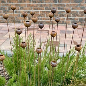 Rusty Tiny Flowers Set of 20, Metal Garden Decor, Garden Stakes, Outdoor Yard Art, Metal Rain Catchers, Authentic Rustic Flower Sculpture