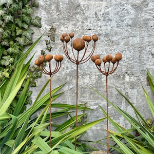 Set of 3 Rustic Metal Exotic Flowers, Handmade Garden Decor, Unique Yard Art, Outdoor Landscaping Sculpture, Rusty Metal Flower Gift