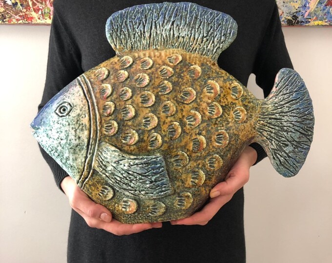 BIG Ceramic Fish, Garden Art, Garden Decor, Ceramic Home Decor, Garden Sculpture, Garden Stakes