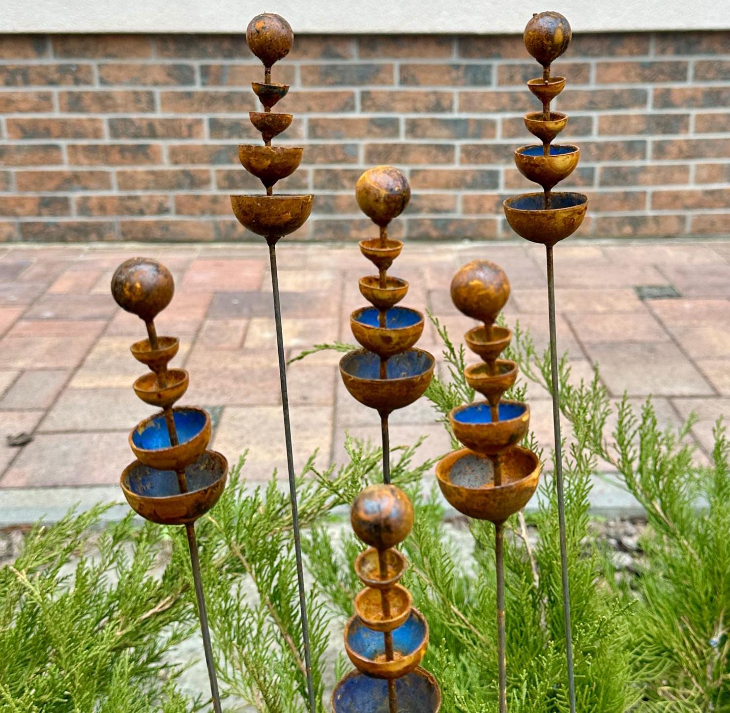 Lot De 5 Tuteurs De Jardin Décoratifs Style Rustique - Fer Forgé, Motifs Fougères & Fleurs | Résistants Aux Intempéries