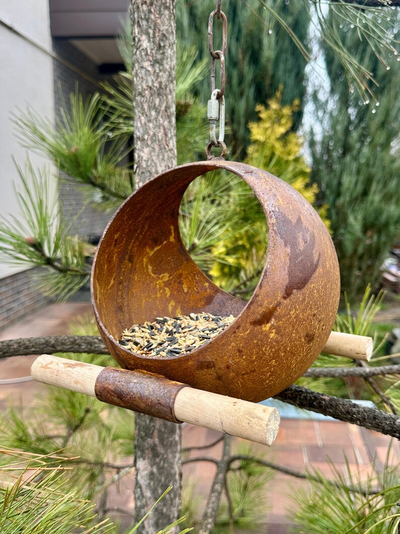 Rusty Bird Feeder, Modern Rusty Metal Bird Feeders, Bird Snack Bowl ...