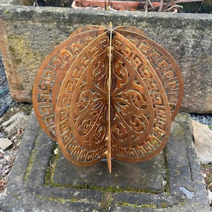 Rusty Metal Sphere, Big 20ʼʼ Outdoor Garden Decor - Laser Cutting Pattern Garden Globe Sculpture