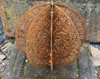Rusty Metal Sphere, Big 20ʼʼ Outdoor Garden Decor - Laser Cutting Pattern Garden Globe Sculpture