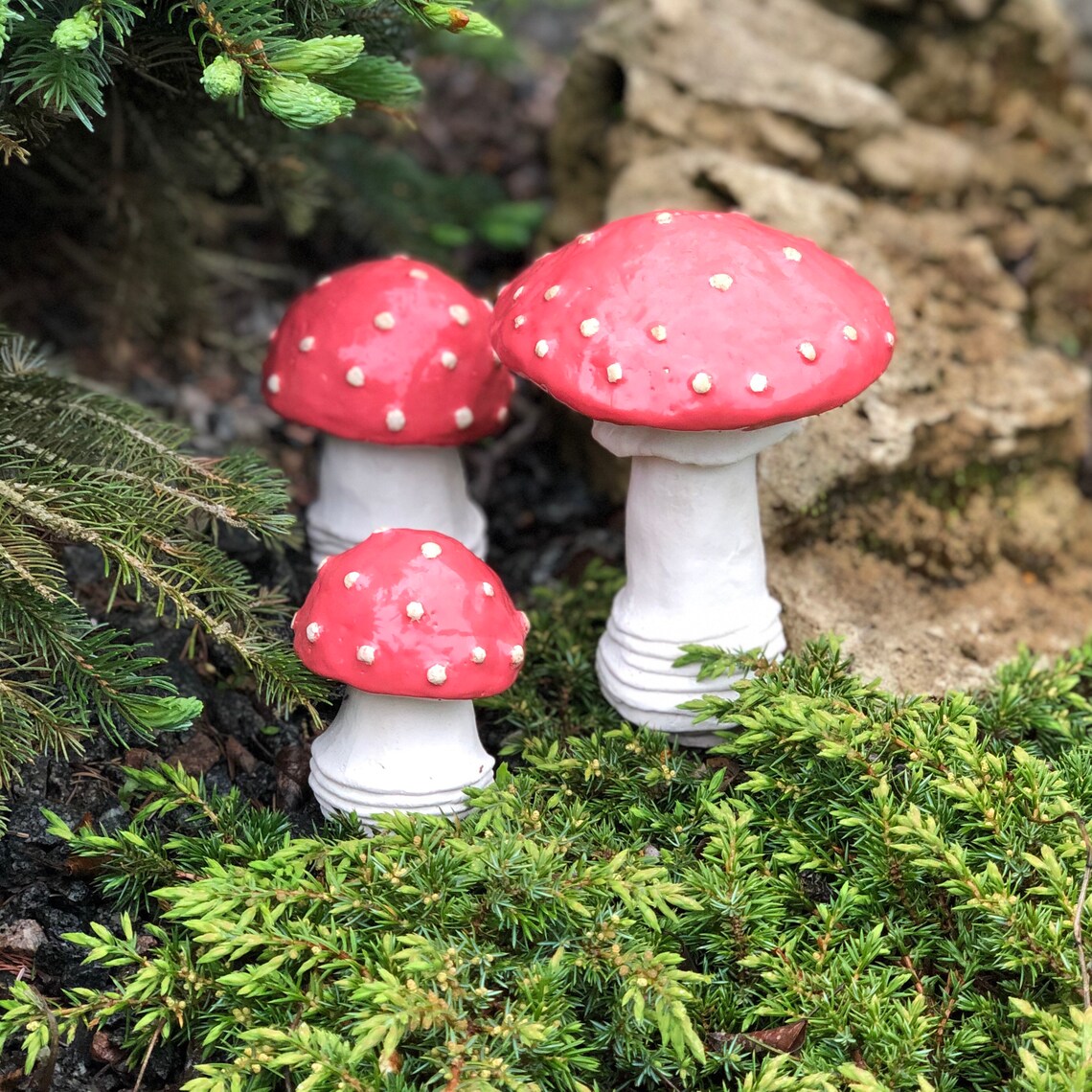 Ceramic Mushrooms 3 Ceramic Mushrooms Garden Art Sculpture Etsy