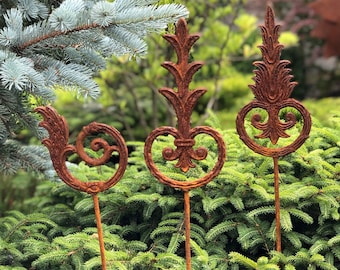 Estacas de jardín de metal oxidado, remate de jardín oxidado, decoración de jardín de metal, arte de jardín de metal, decoración de metal para exteriores, decoración de jardín de metal oxidado