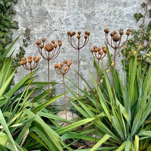 Rustic Metal Exotic Flowers Set of 6 Handmade Garden Decor Outdoor Yard Art Unique Landscaping Sculpture Rusty Metal Flower Gift