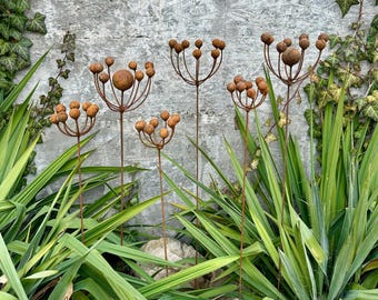 Set mit 6 rostigen Metall-Blumensteckern, große Gartendekoration, Hofdekoration