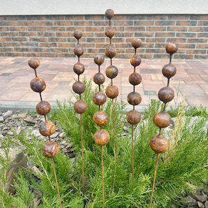 Rusty Metal Garden Stakes - Set of 6 - Handmade Outdoor Sculpture
