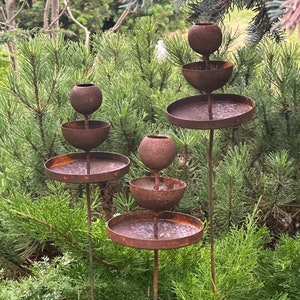 Metal Rain Catchers, Bee Cups outdoor garden decor, Bees Garden Decor, Butterfly feeder, Water station, Rusty flower garden stakes