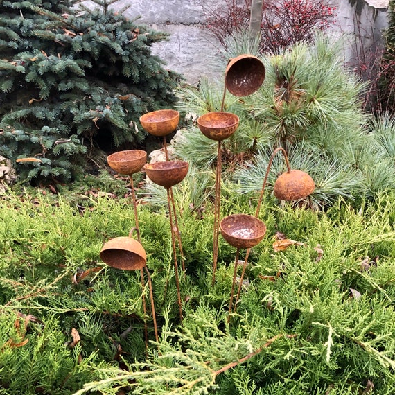 Blumenstecker aus rostigem Metall, Set mit 8, 15 oder 20 Stück, dekorative Gartendekoration