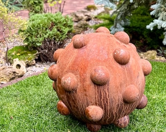 31" Corten Steel Garden Sphere Sculpture - Rustic Outdoor Decor