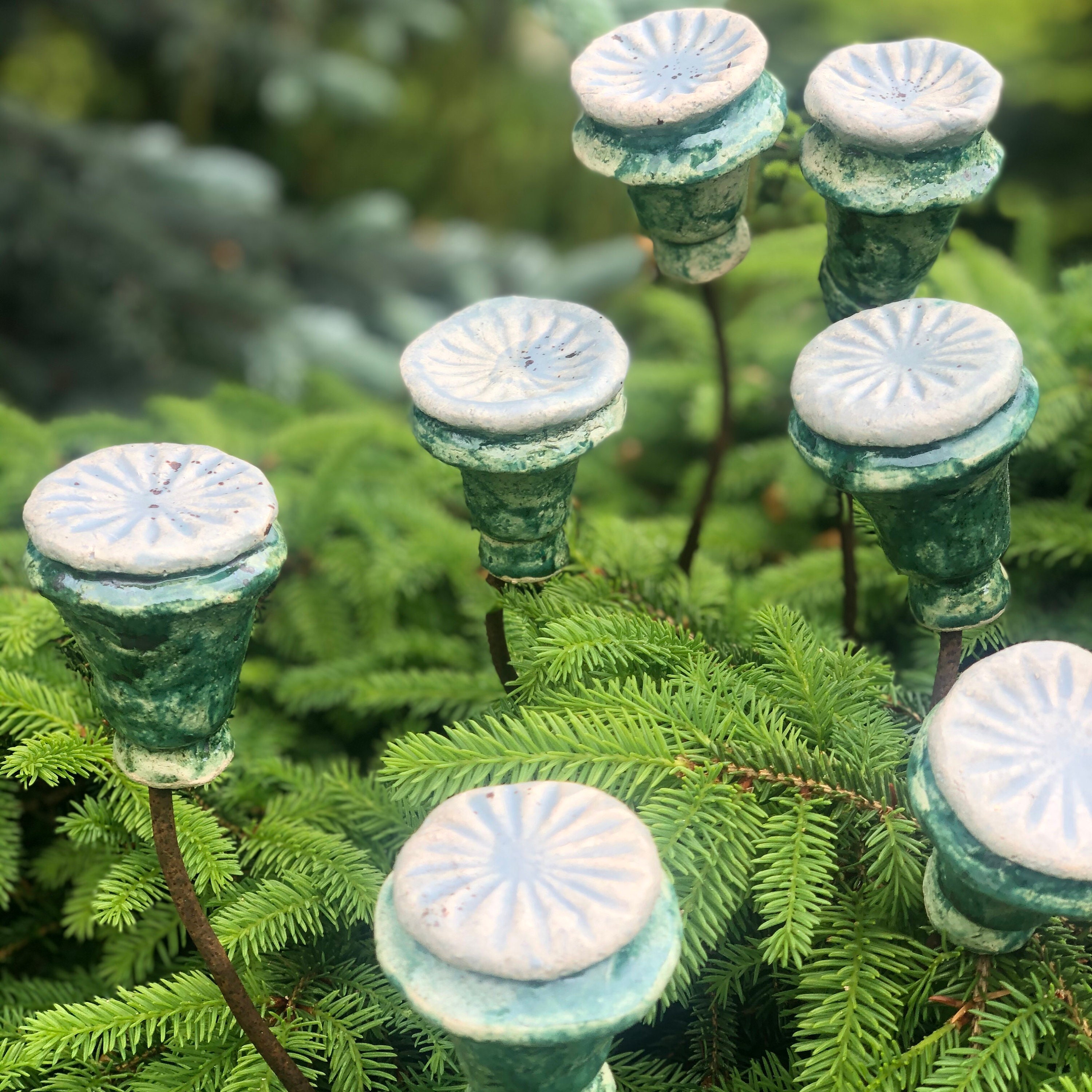 Flower Garden stakes Garden art sculpture Set of 8 ceramic Etsy