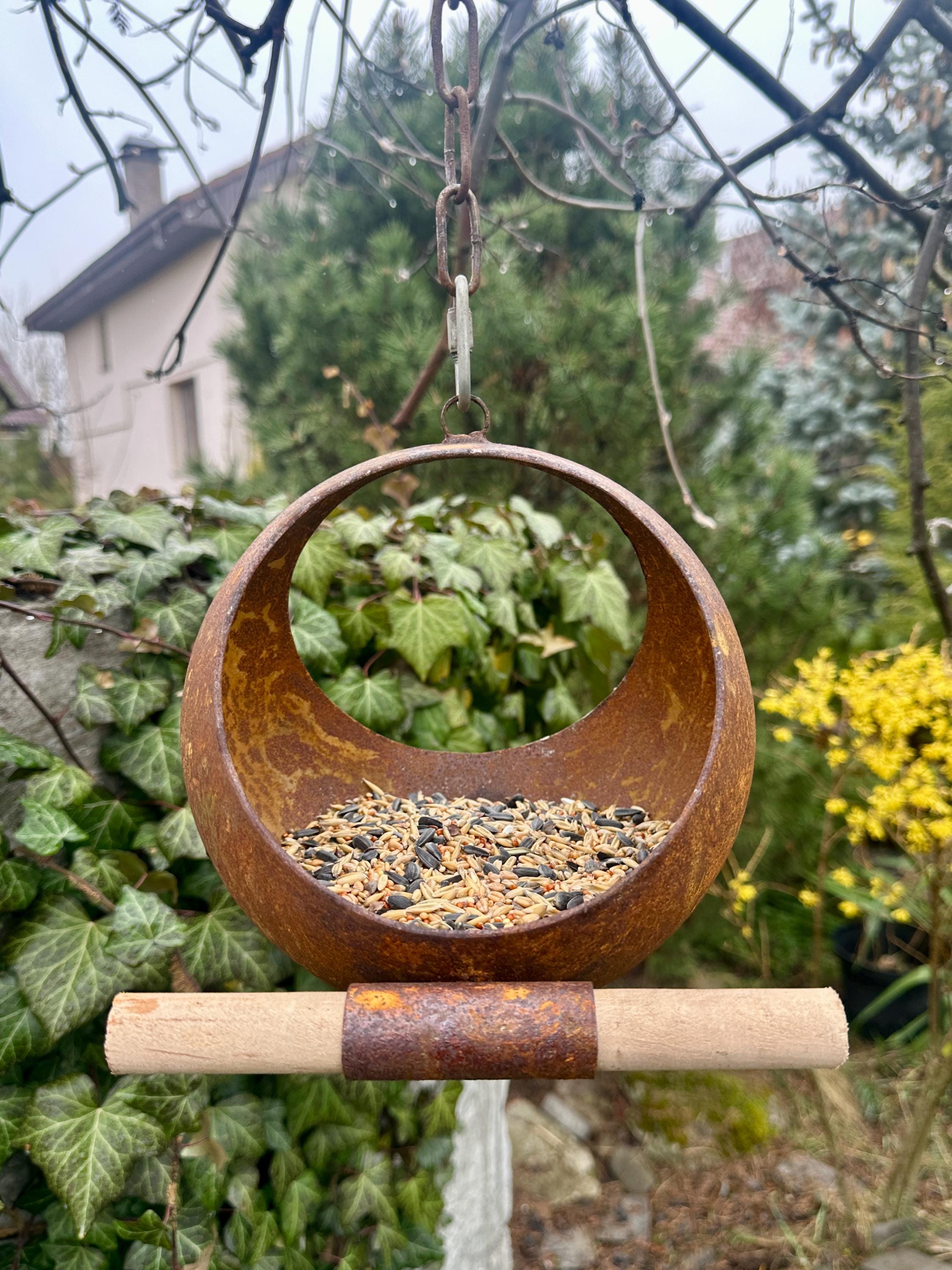 Rusty Bird Feeder, Modern Rusty Metal Bird Feeders, Bird Snack Bowl ...