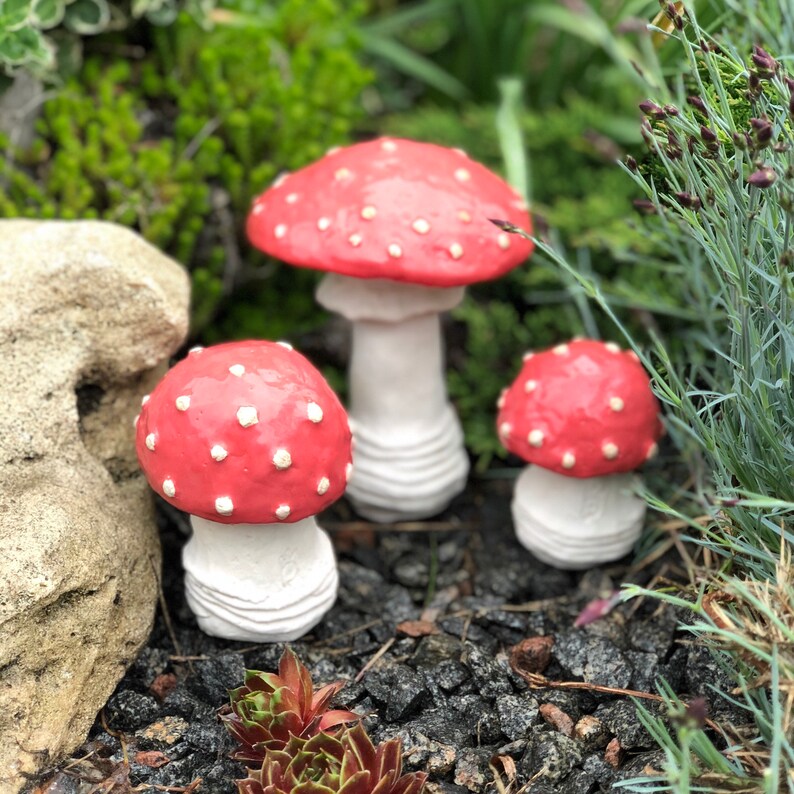 Ceramic Mushrooms 3 Ceramic Mushrooms Garden Art Sculpture Etsy
