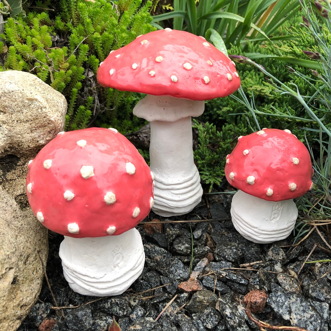 Ceramic Mushrooms 3 Ceramic Mushrooms Garden Art Sculpture Etsy