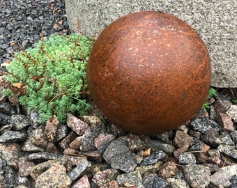 Rusty Metal Garden Sphere, Corten Steel Outdoor Decor (6 inch)