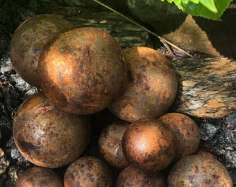 Rusty Metal Garden Sphere Set, Corten Steel Outdoor Decor