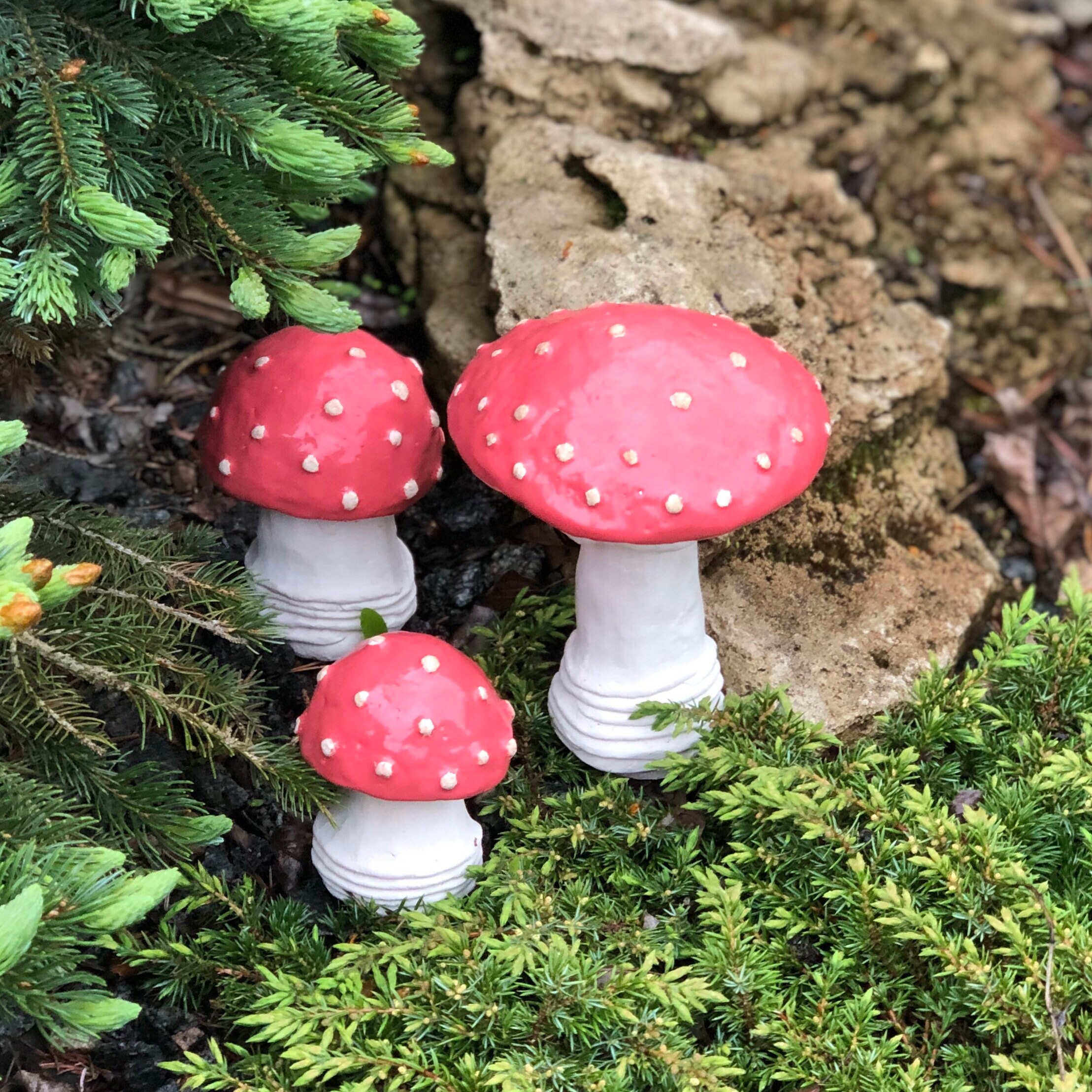 Ceramic Mushrooms 3 Ceramic Mushrooms Garden Art Sculpture Etsy
