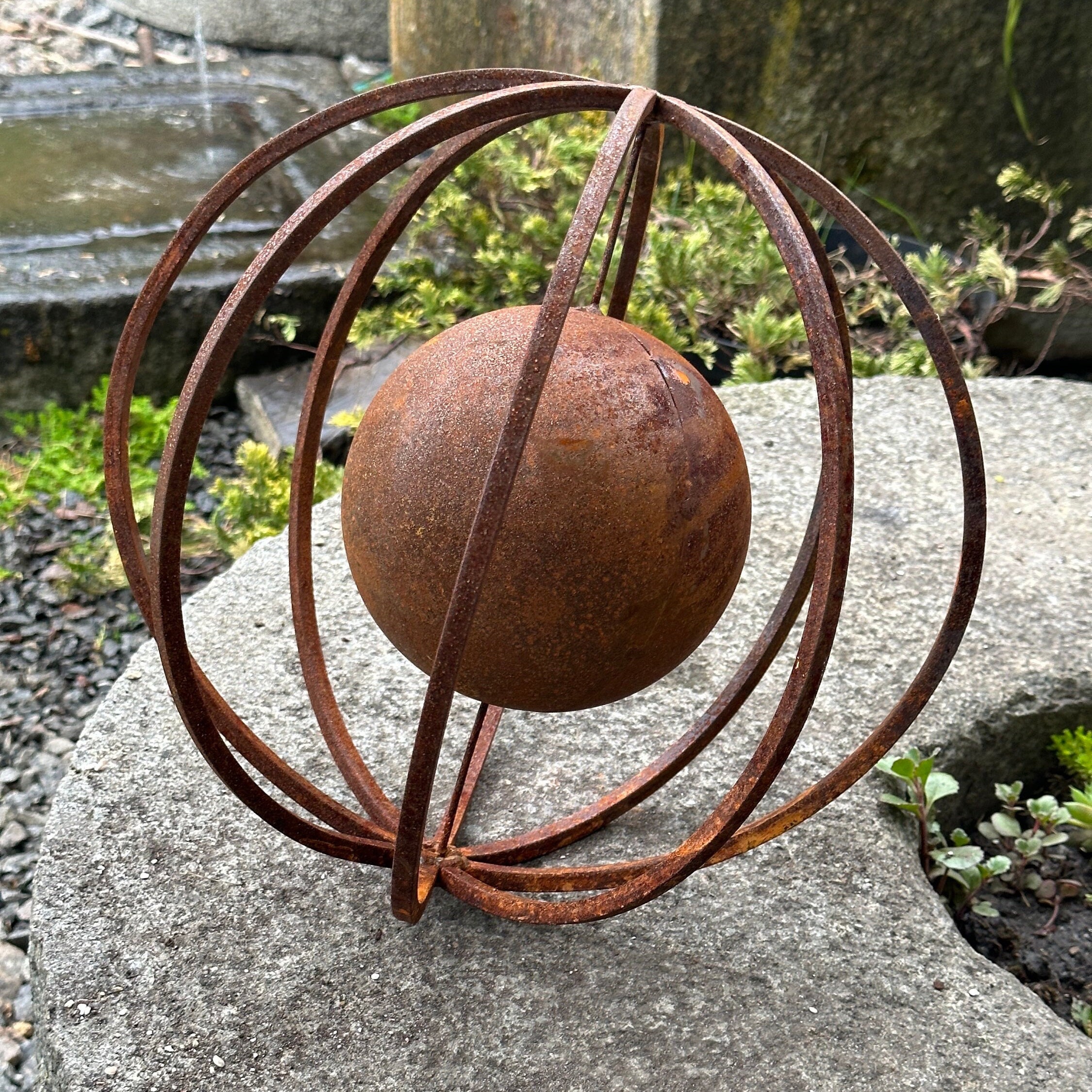 Set of 3 Rusty Metal Spheres Outdoor Garden Decor Zen Inspired Yard Art ...