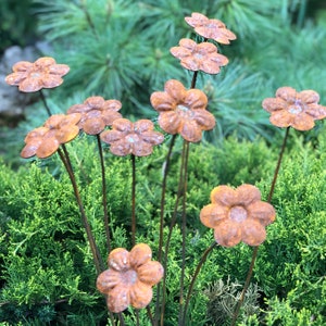 Rusty Flowers Set of 10, Flowers Garden Decor, Metal Rain Catchers, Metal Yard Art, Outdoor Metal Decor, Rusty Metal Garden Decoration