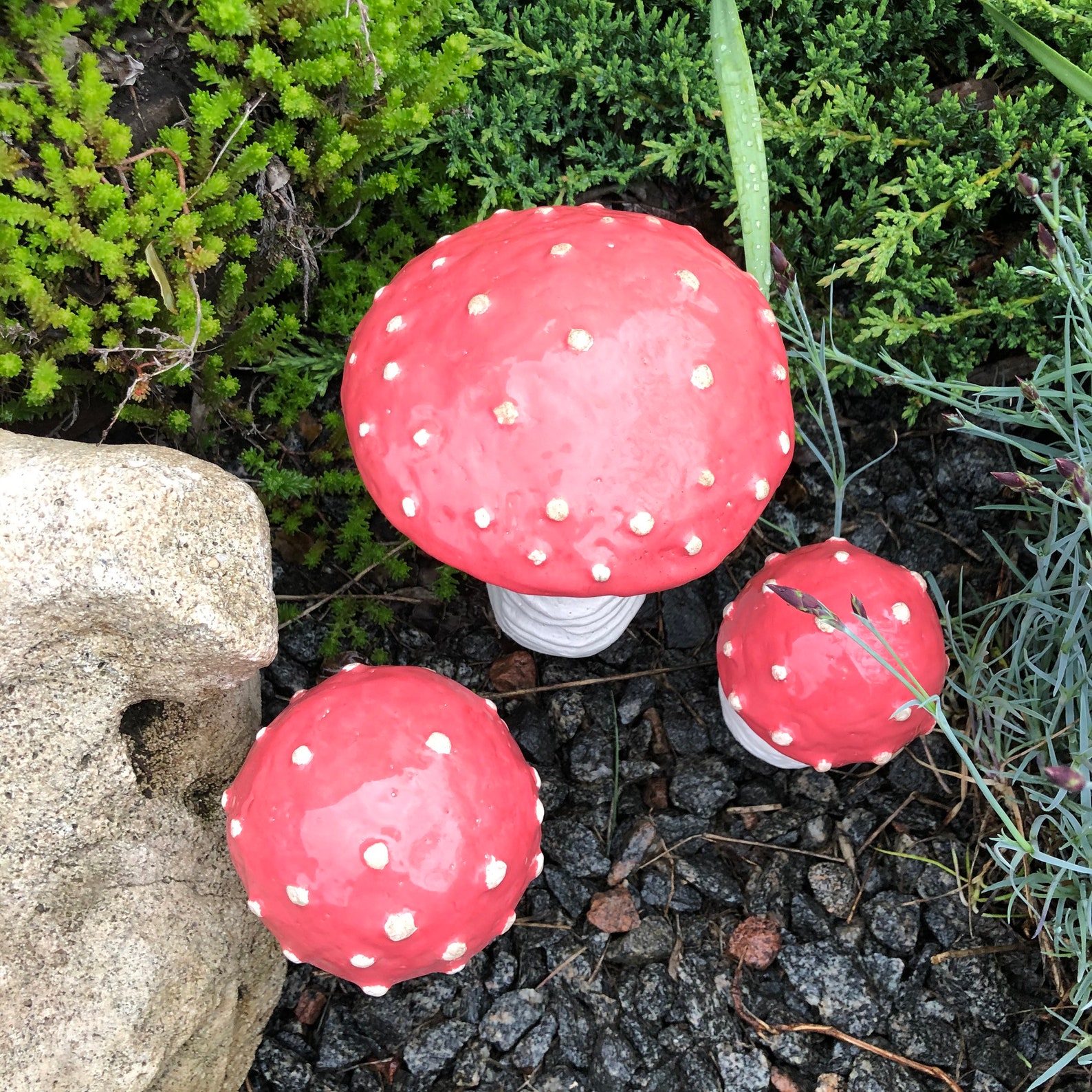 Ceramic Mushrooms 3 Ceramic Mushrooms Garden Art Sculpture Etsy