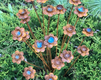 Juego de 20 flores de narciso oxidadas: decoración de jardín estilo narciso y arte de patio de metal envejecido