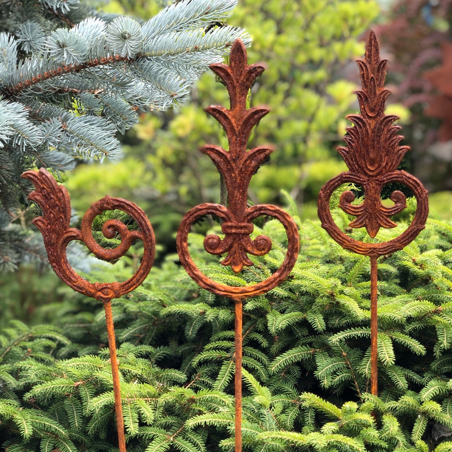 Rusty Metal Garden Stakes Rusty Garden Finial Metal Garden Etsy