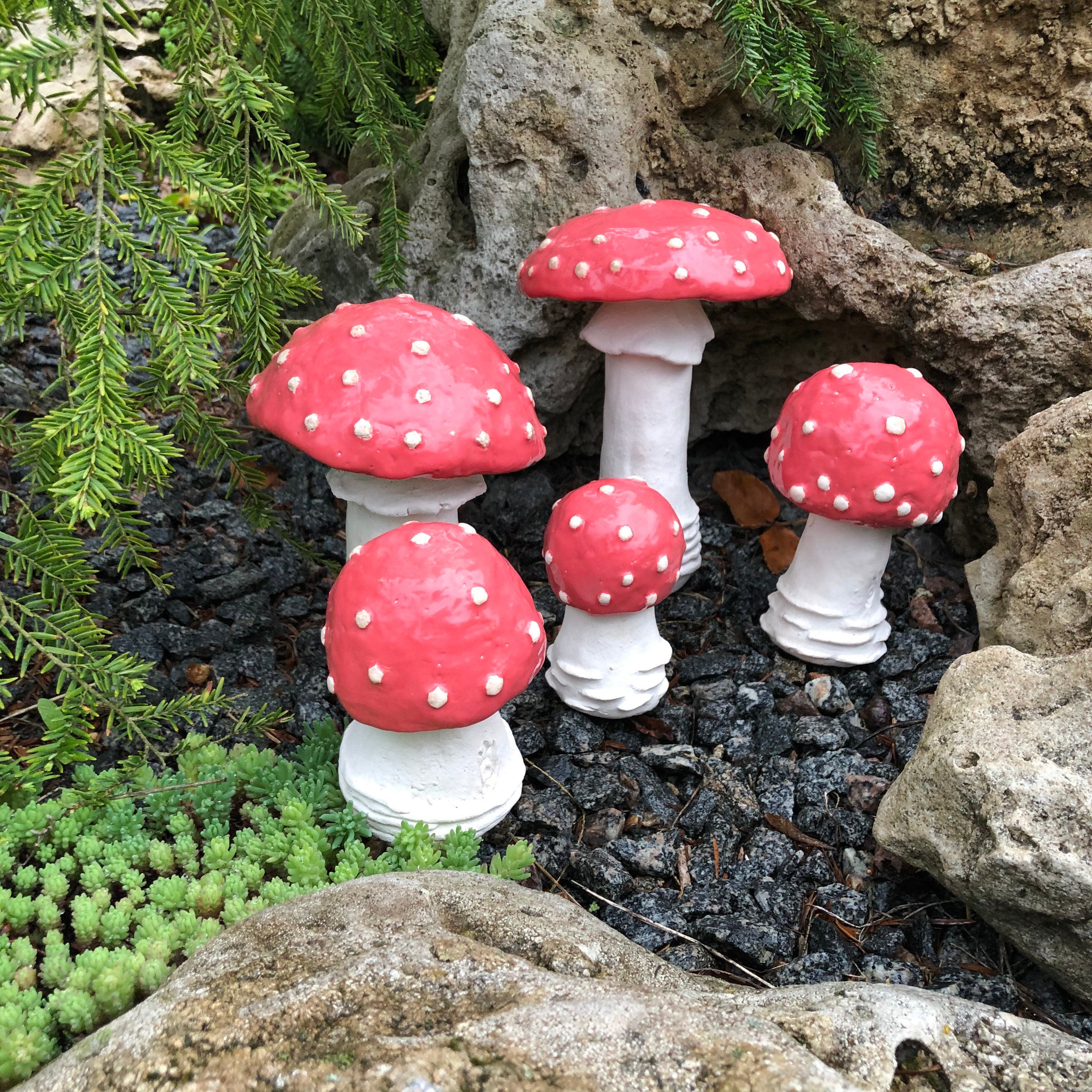 Ceramic mushrooms 5 ceramic mushrooms Garden art sculpture Etsy