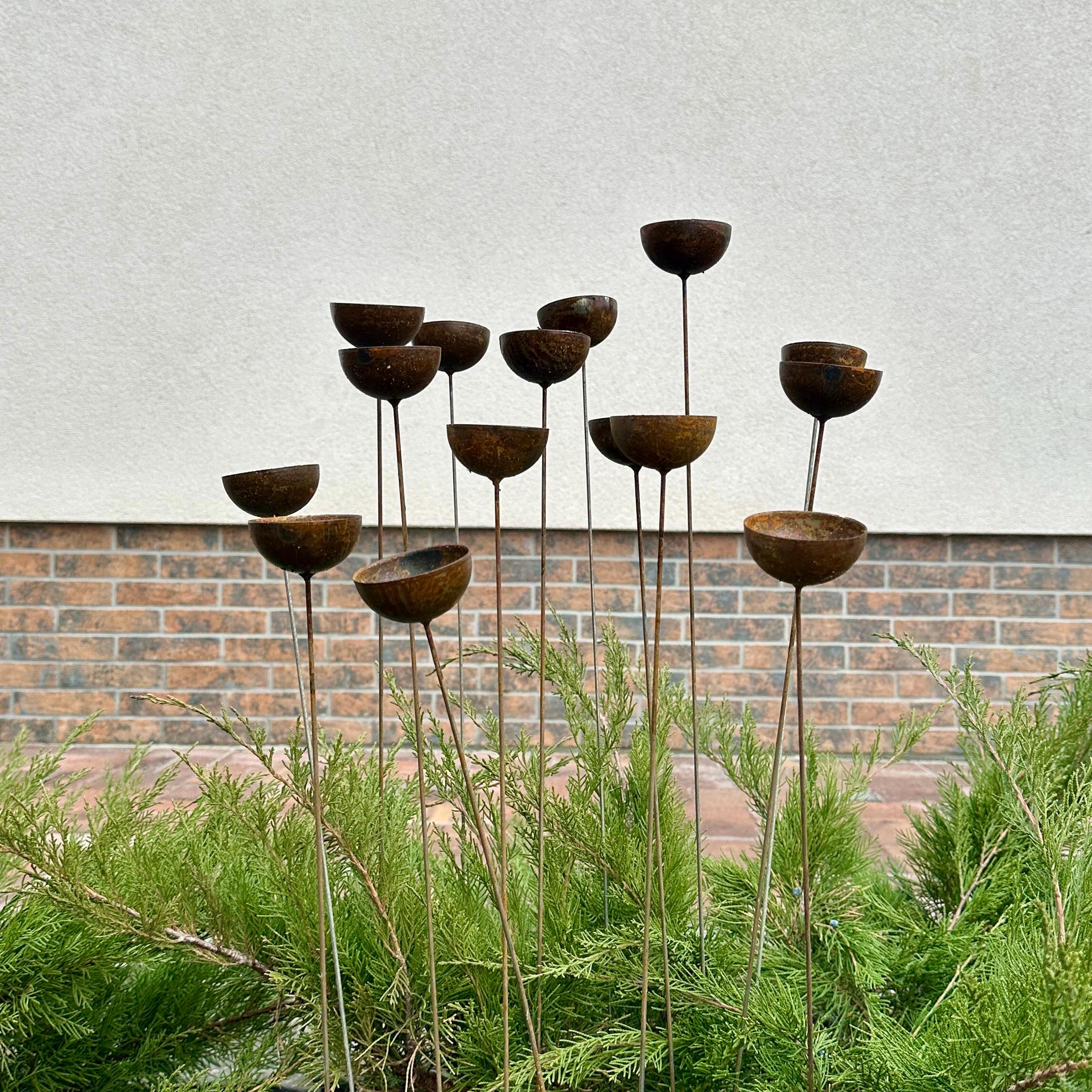 Lot De 4 Décorations De Jardin En Métal Effet Rouillé - Motifs Oiseau, Escargot, Papillon, Fleur, Pour Massifs Et Pots